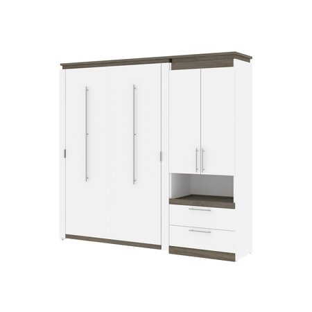 BESTAR Orion Full Murphy Bed and Storage Cabinet with Pull-Out Shelf (89W), White & Walnut Grey 116898-000017